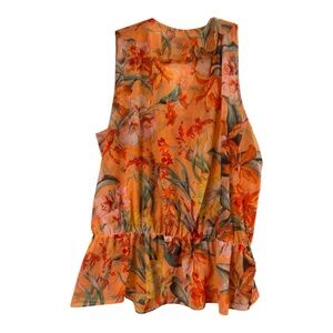 White House Black Market Vibrant Orange Floral Top -XL‎